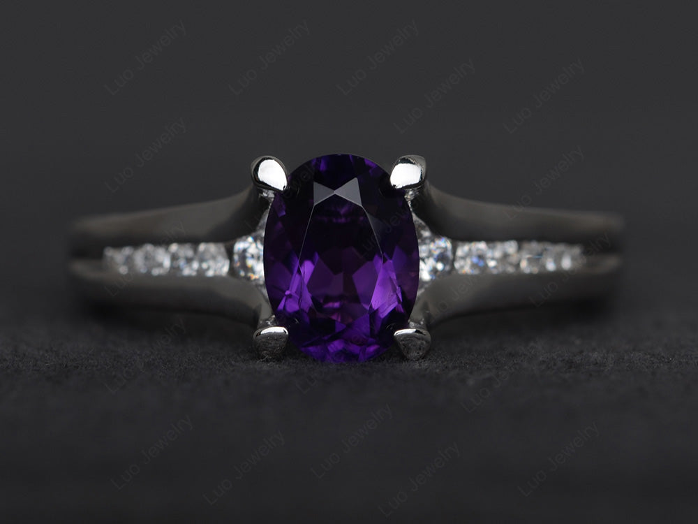 Amethyst Ring Oval With Channel Setting Band - LUO Jewelry