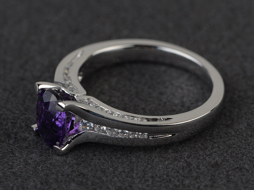 Amethyst Ring Oval With Channel Setting Band - LUO Jewelry
