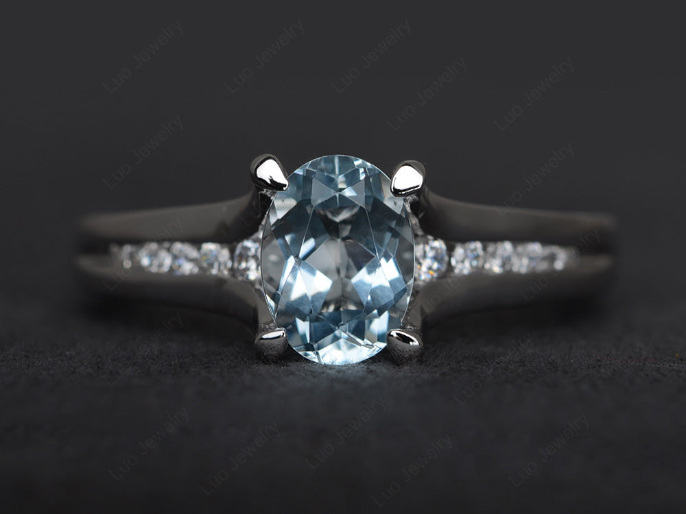 Aquamarine Ring Oval With Channel Setting Band - LUO Jewelry