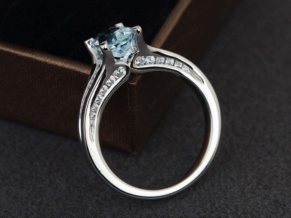 Aquamarine Ring Oval With Channel Setting Band - LUO Jewelry