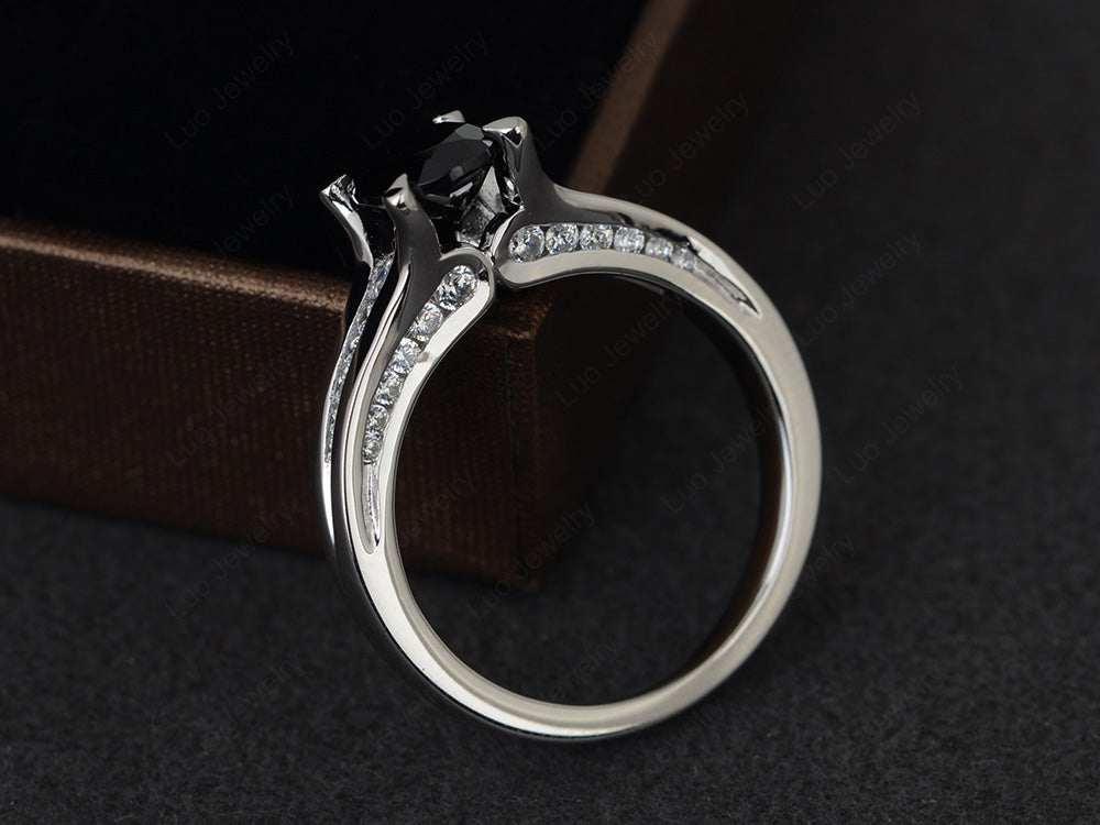 Black Stone Ring Oval With Channel Setting Band - LUO Jewelry