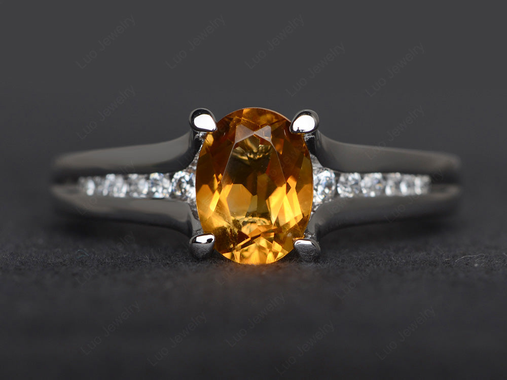 Citrine Ring Oval With Channel Setting Band - LUO Jewelry