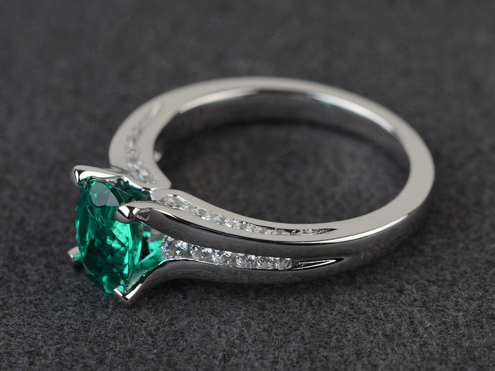 Lab Emerald Ring Oval With Channel Setting Band - LUO Jewelry
