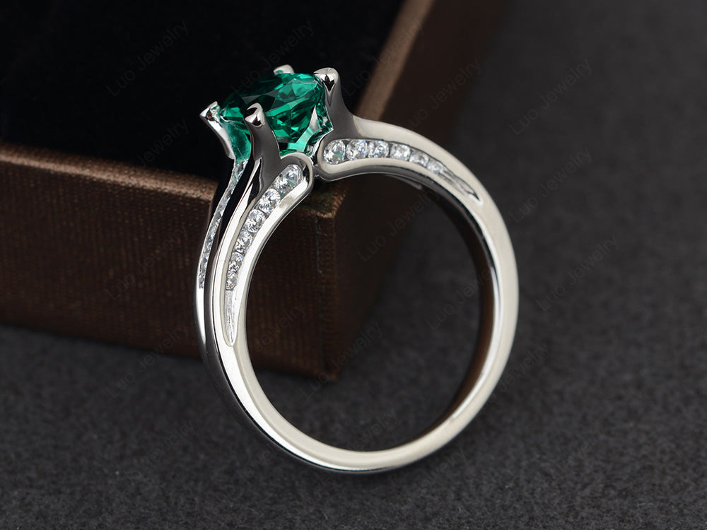 Lab Emerald Ring Oval With Channel Setting Band - LUO Jewelry