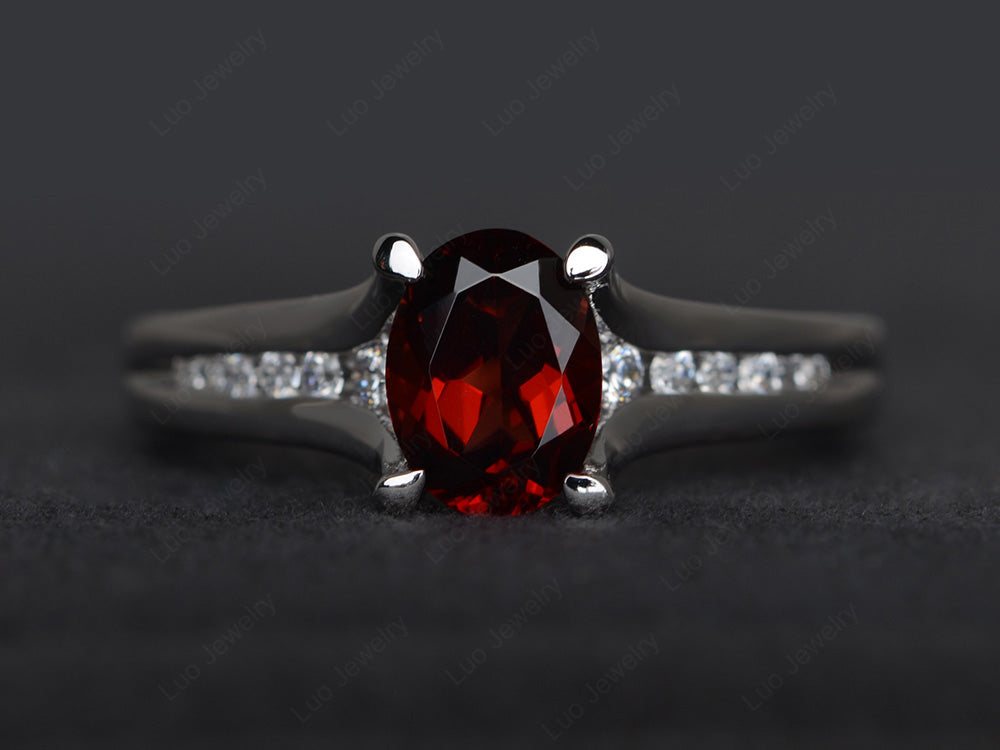 Garnet Ring Oval With Channel Setting Band - LUO Jewelry