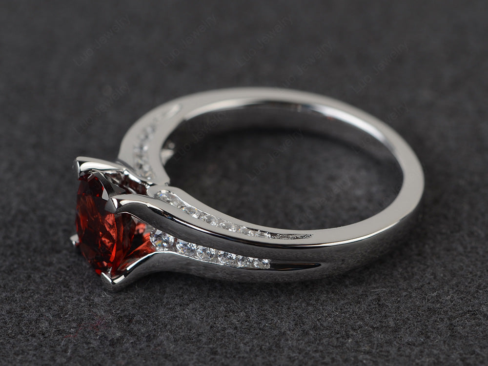 Garnet Ring Oval With Channel Setting Band - LUO Jewelry