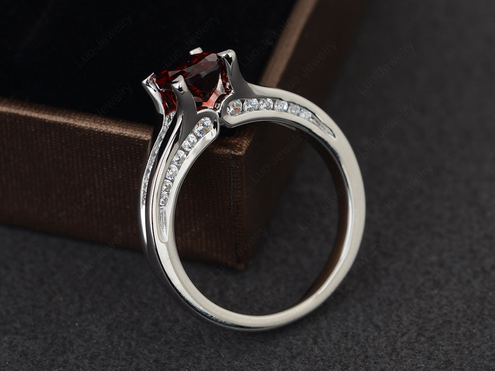 Garnet Ring Oval With Channel Setting Band - LUO Jewelry