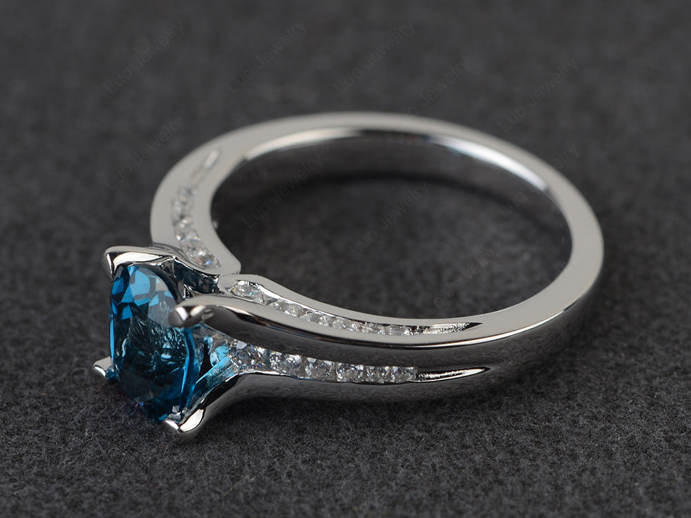 London Blue Topaz Ring Oval With Channel Setting Band - LUO Jewelry