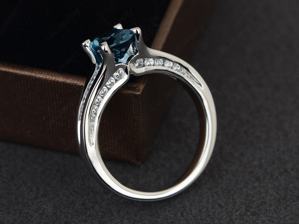 London Blue Topaz Ring Oval With Channel Setting Band - LUO Jewelry