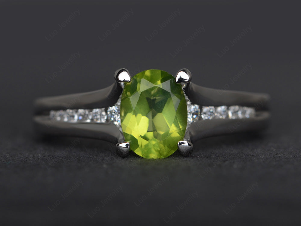 Peridot Ring Oval With Channel Setting Band - LUO Jewelry