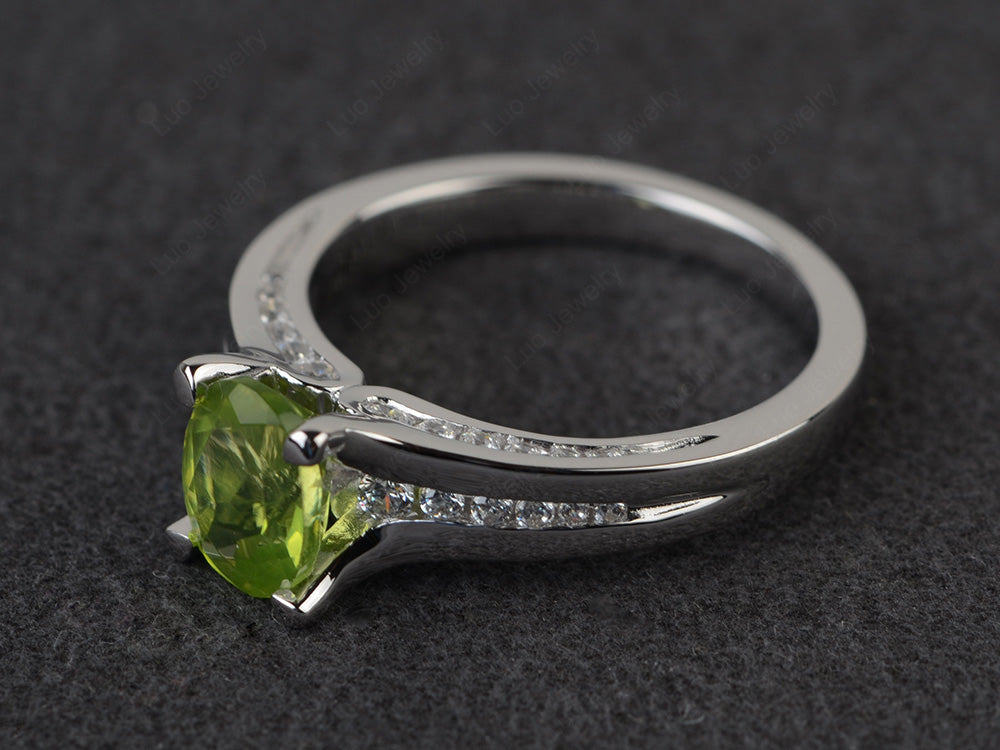 Peridot Ring Oval With Channel Setting Band - LUO Jewelry