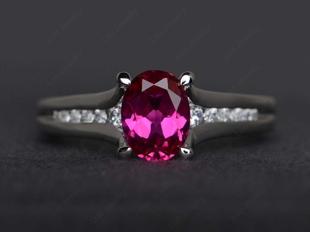 Ruby Ring Oval With Channel Setting Band - LUO Jewelry