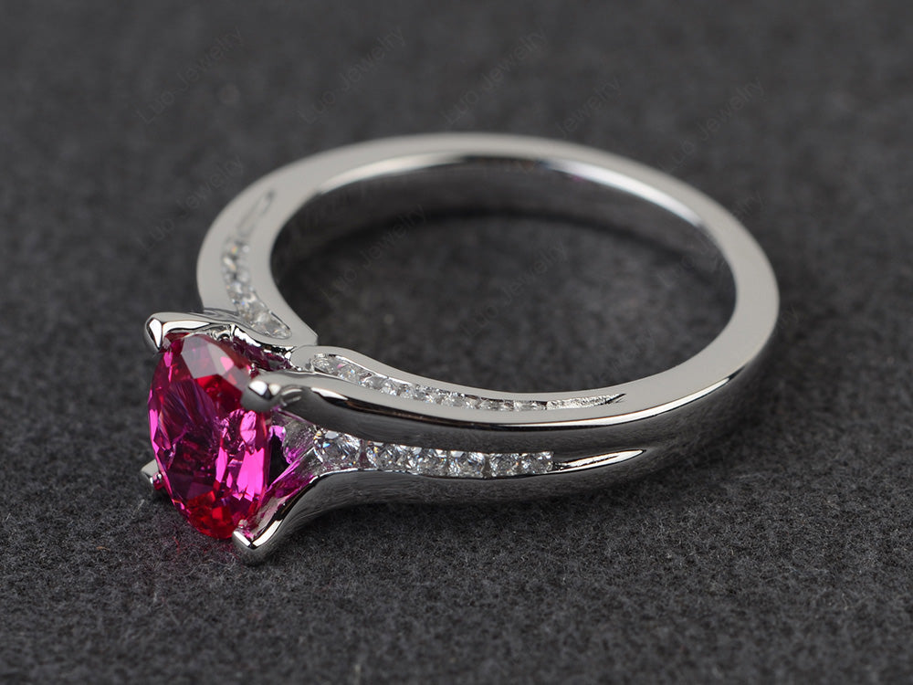 Ruby Ring Oval With Channel Setting Band - LUO Jewelry