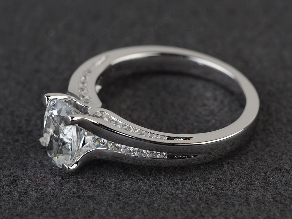 White Topaz Ring Oval With Channel Setting Band - LUO Jewelry