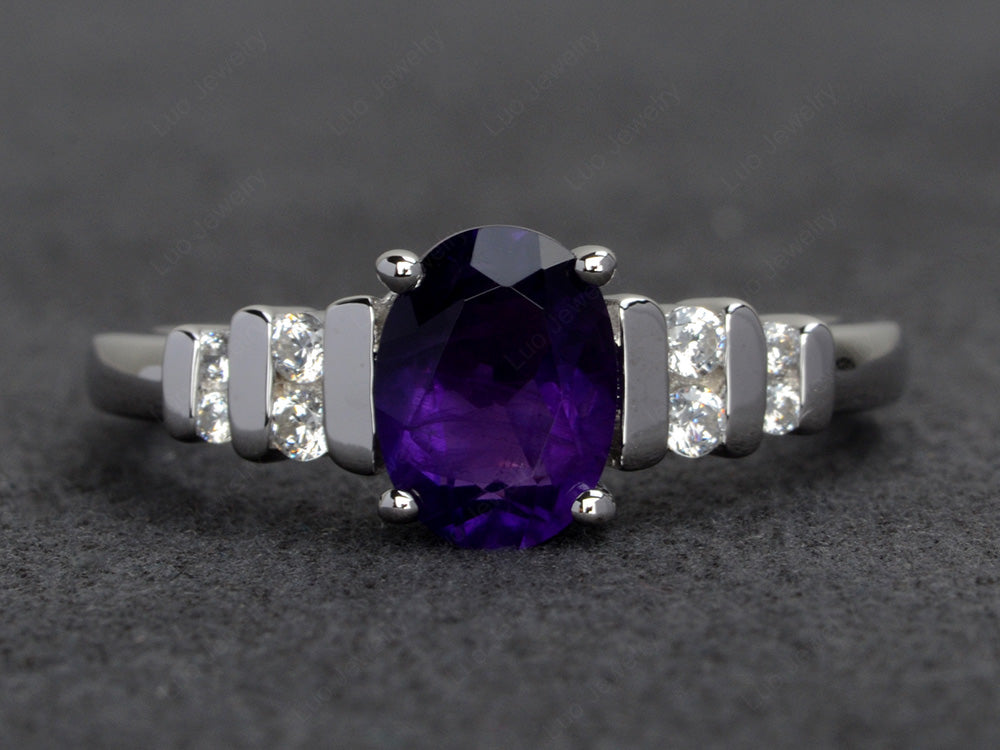 Amethyst Engagement Ring Oval Cut Ring Silver - LUO Jewelry
