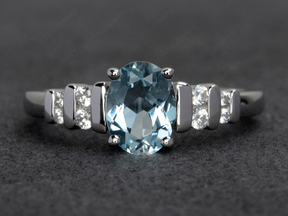 Aquamarine Engagement Ring Oval Cut Ring Silver - LUO Jewelry