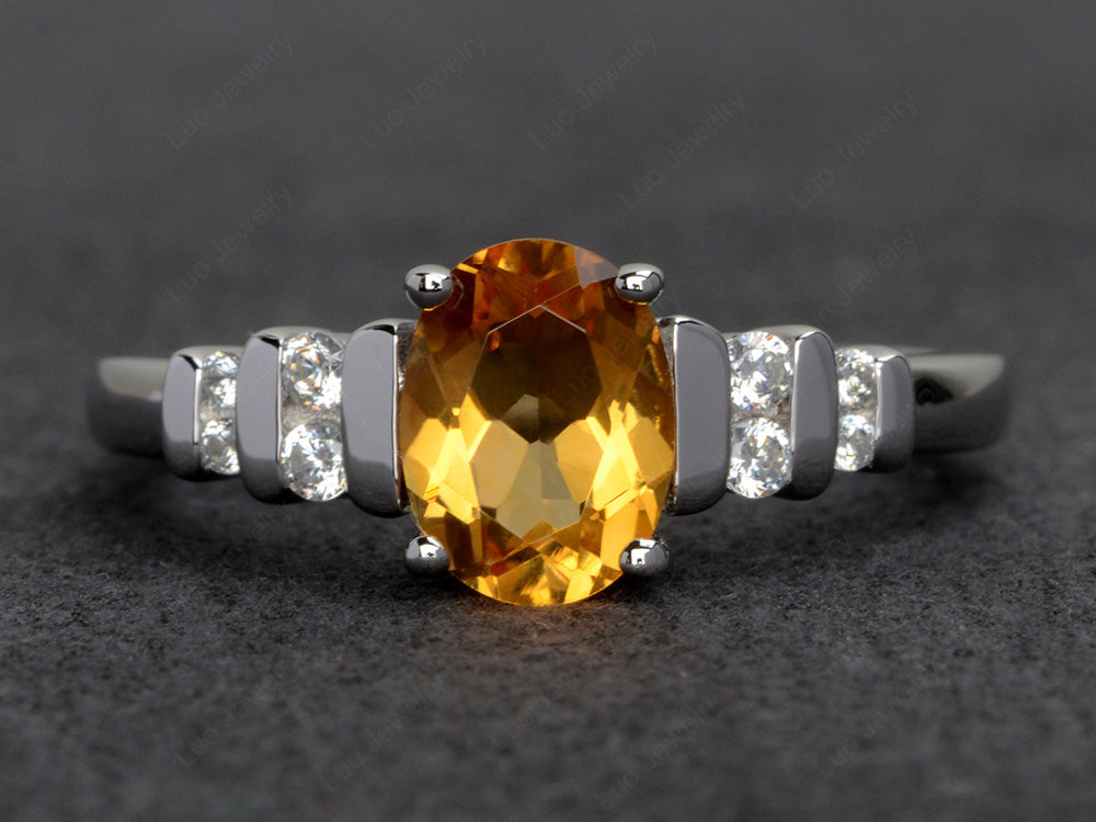 Citrine Engagement Ring Oval Cut Ring Silver - LUO Jewelry
