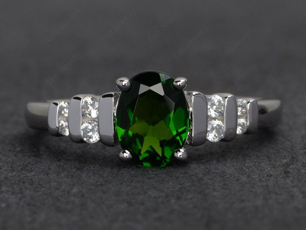 Diopside Engagement Ring Oval Cut Ring Silver - LUO Jewelry