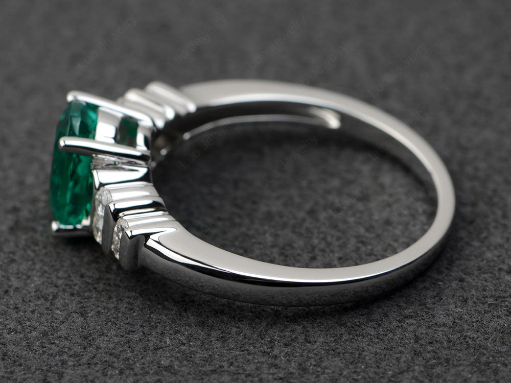 Lab Emerald Engagement Ring Oval Cut Ring Silver - LUO Jewelry
