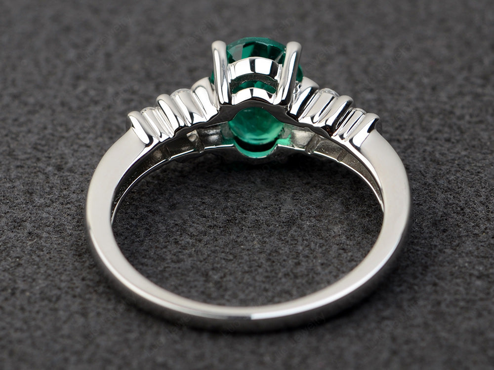 Lab Emerald Engagement Ring Oval Cut Ring Silver - LUO Jewelry