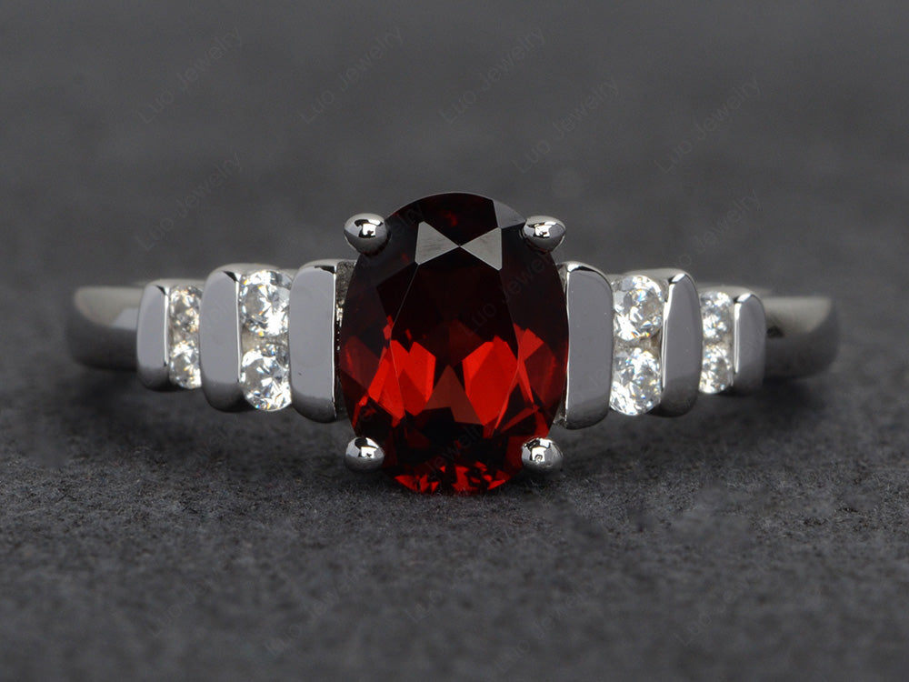 Garnet Engagement Ring Oval Cut Ring Silver - LUO Jewelry