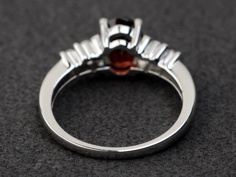 Garnet Engagement Ring Oval Cut Ring Silver - LUO Jewelry