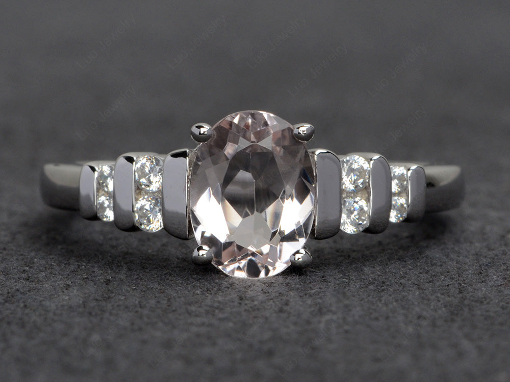 Morganite Engagement Ring Oval Cut Ring Silver - LUO Jewelry