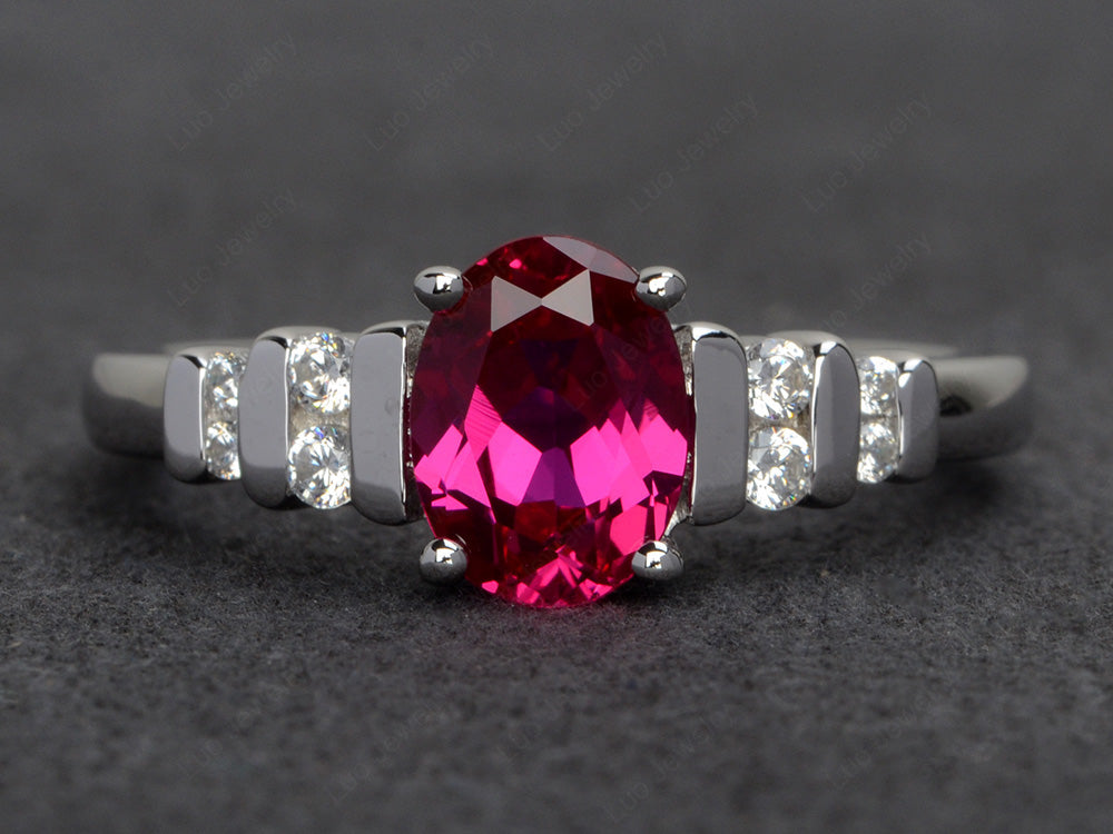 Ruby Engagement Ring Oval Cut Ring Silver - LUO Jewelry