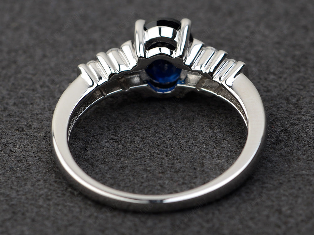 Lab Sapphire Engagement Ring Oval Cut Ring Silver - LUO Jewelry