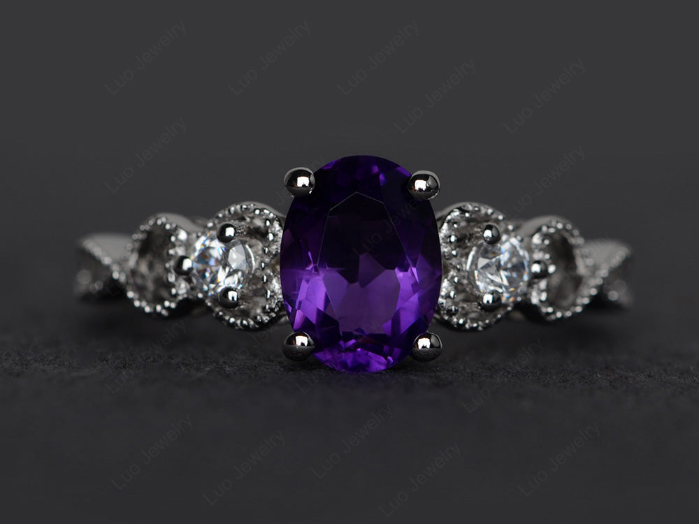 Art Deco Amethyst Ring Oval Cut Stone Ring - LUO Jewelry