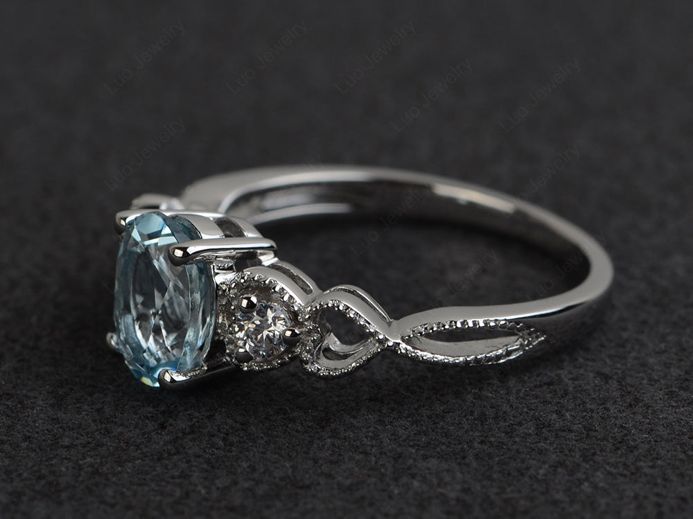 Art Deco Aquamarine Ring Oval Cut Stone Ring - LUO Jewelry