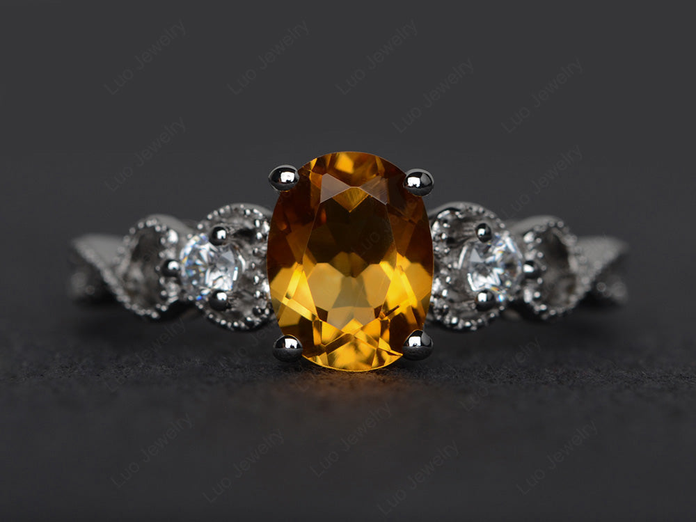 Art Deco Citrine Ring Oval Cut Stone Ring - LUO Jewelry