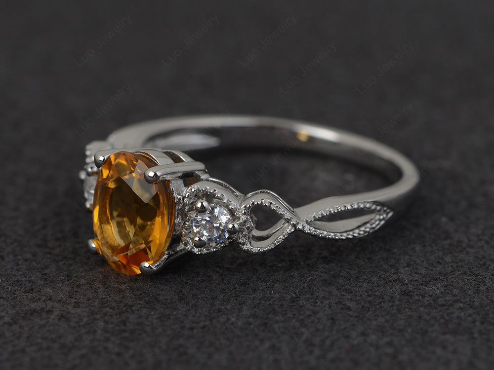 Art Deco Citrine Ring Oval Cut Stone Ring - LUO Jewelry