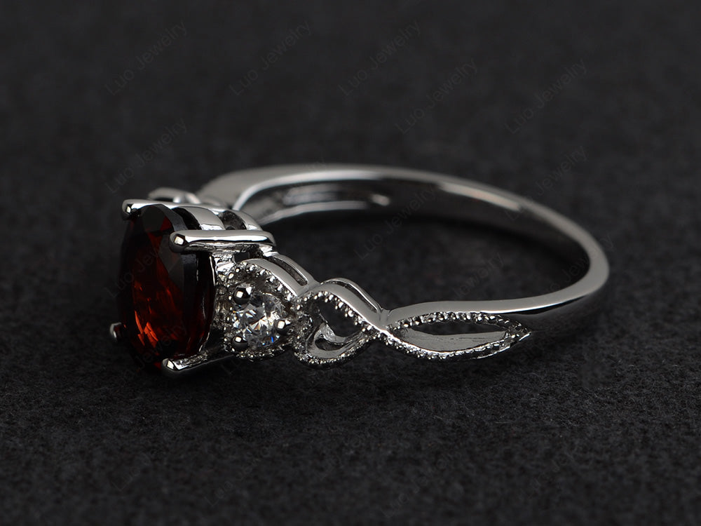 Art Deco Garnet Ring Oval Cut Stone Ring - LUO Jewelry