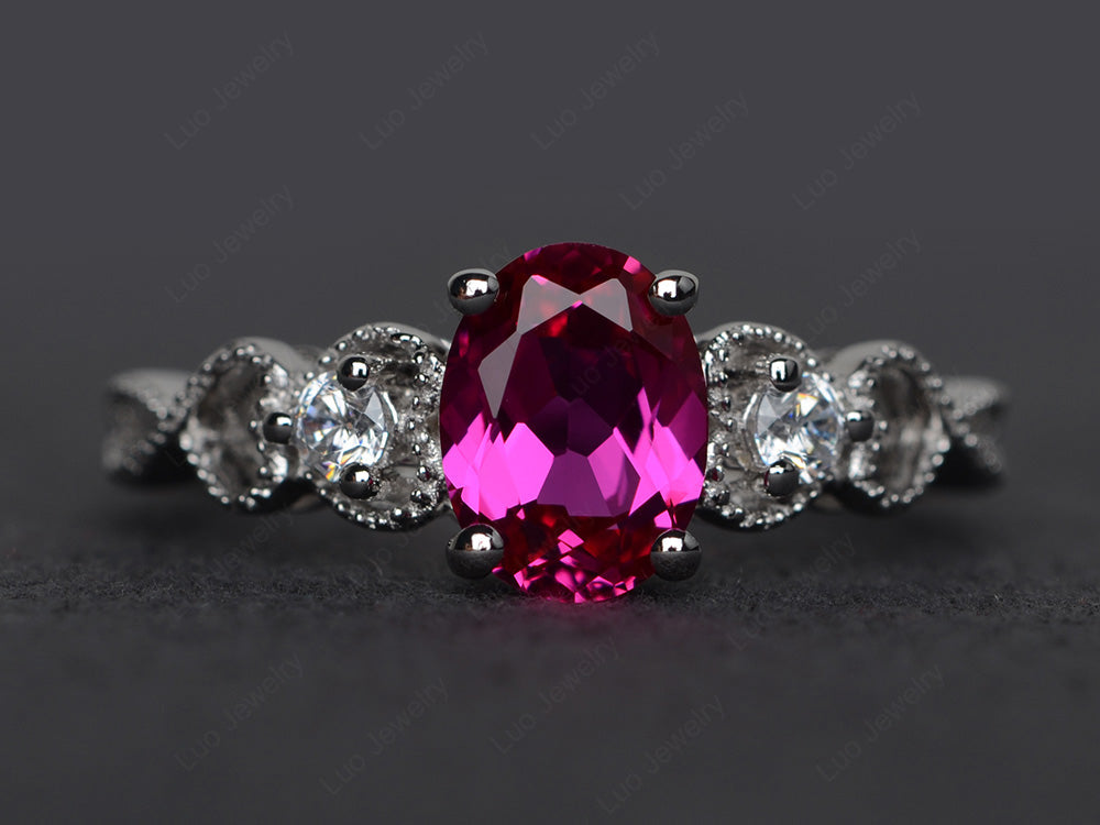 Art Deco Ruby Ring Oval Cut Stone Ring - LUO Jewelry