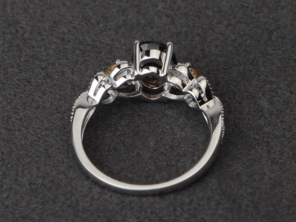 Art Deco Smoky Quartz  Ring Oval Cut Stone Ring - LUO Jewelry