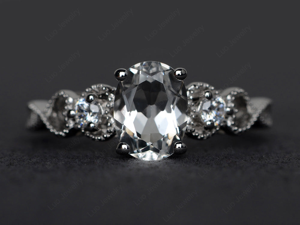 Art Deco White Topaz Ring Oval Cut Stone Ring - LUO Jewelry