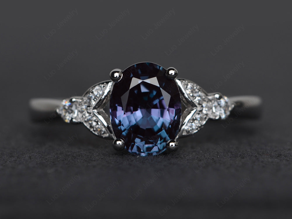 Oval Cut Alexandrite Ring Sterling Silver - LUO Jewelry