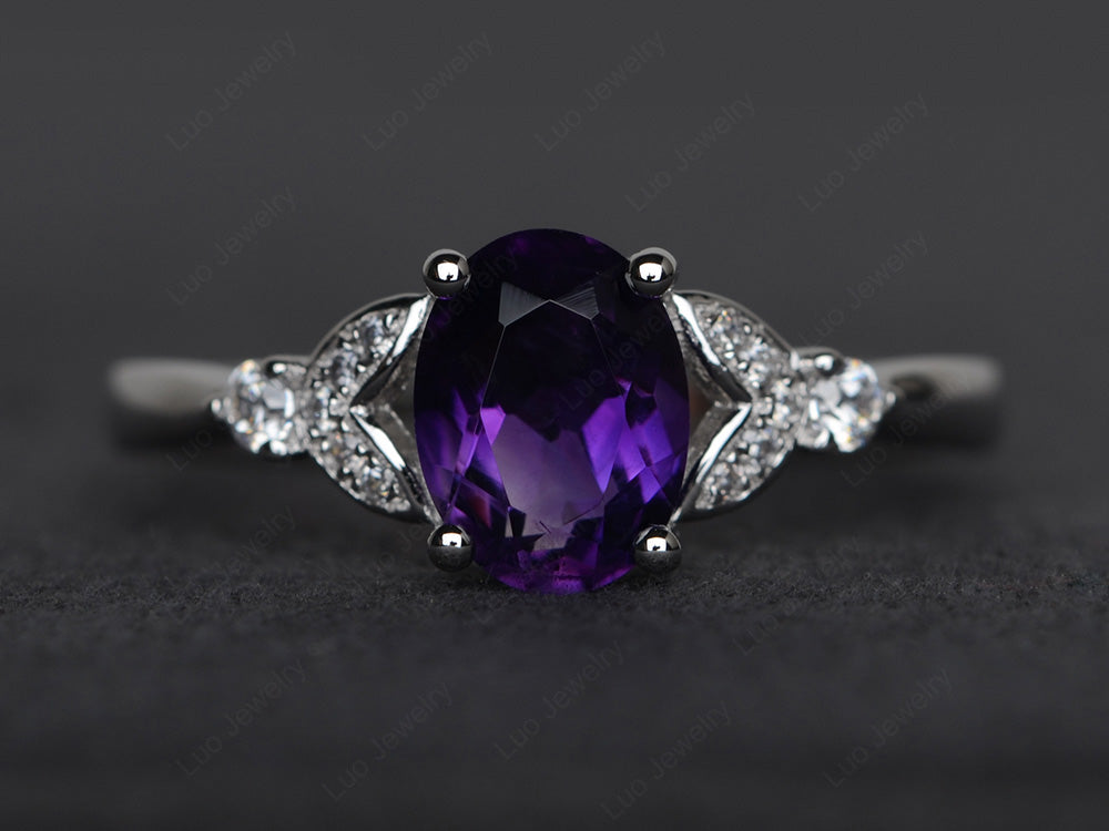 Oval Cut Amethyst Ring Sterling Silver - LUO Jewelry