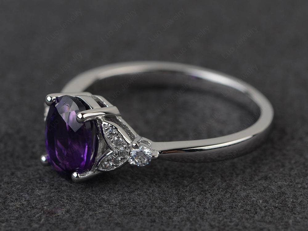 Oval Cut Amethyst Ring Sterling Silver - LUO Jewelry
