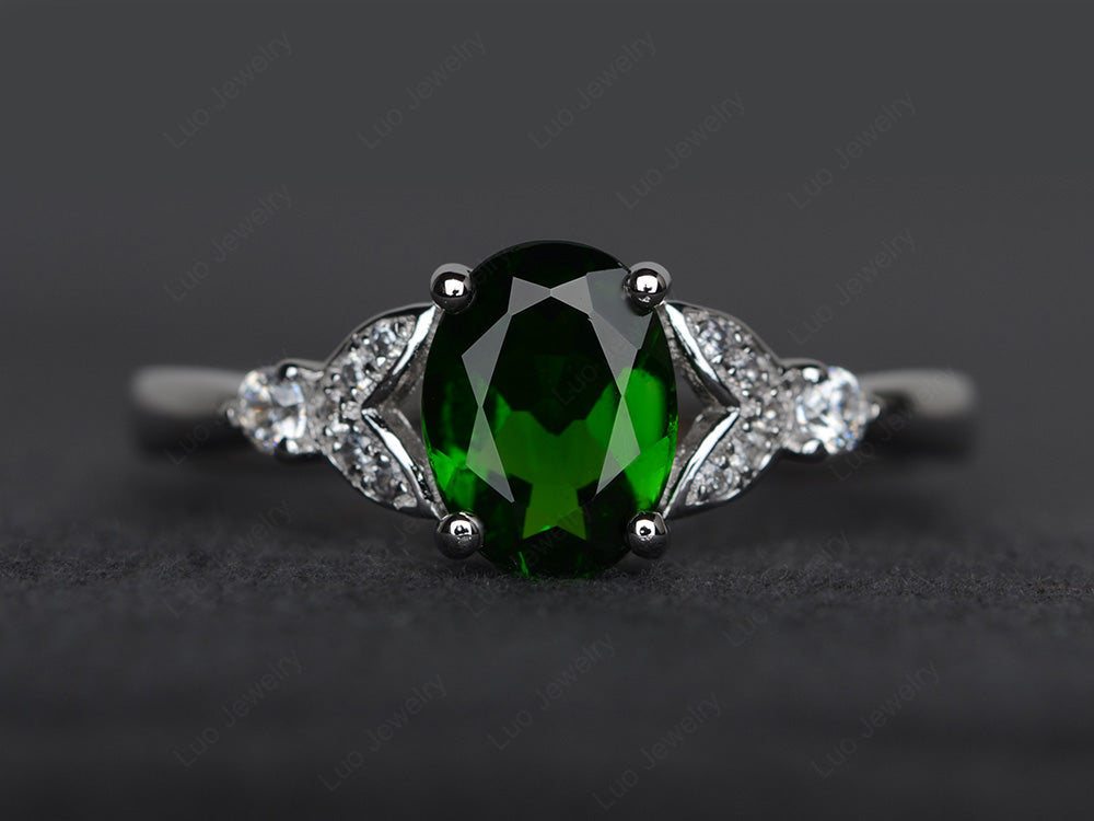 Oval Cut Diopside Ring Sterling Silver - LUO Jewelry