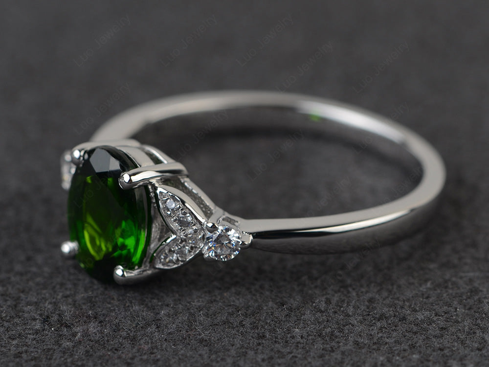 Oval Cut Diopside Ring Sterling Silver - LUO Jewelry