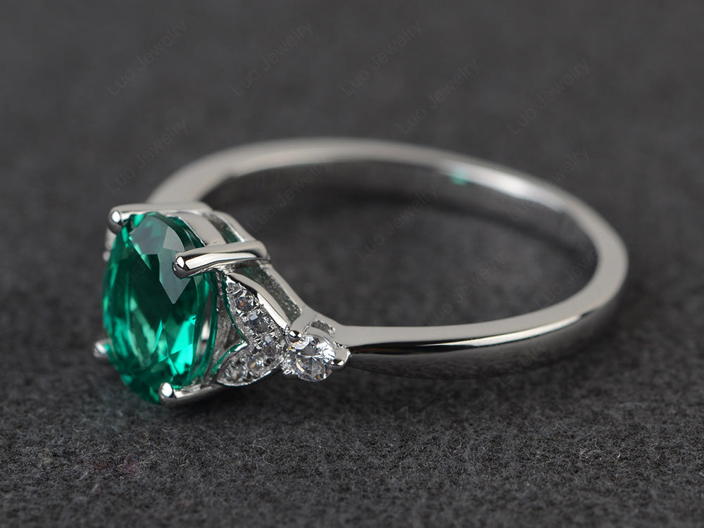 Oval Cut Lab Emerald Ring Sterling Silver - LUO Jewelry