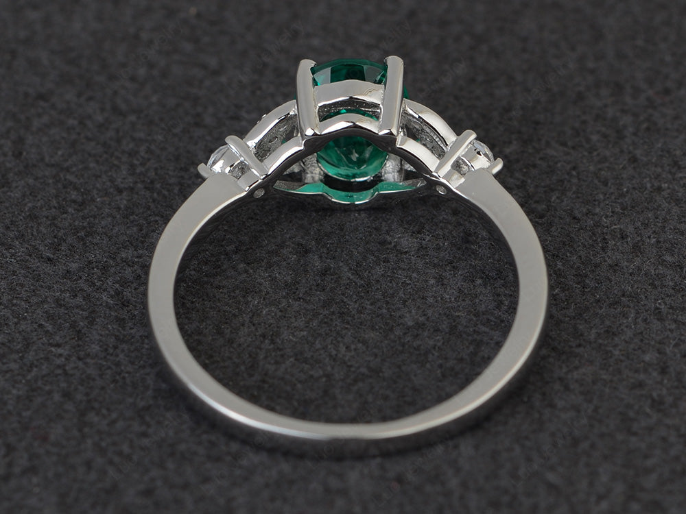 Oval Cut Lab Emerald Ring Sterling Silver - LUO Jewelry