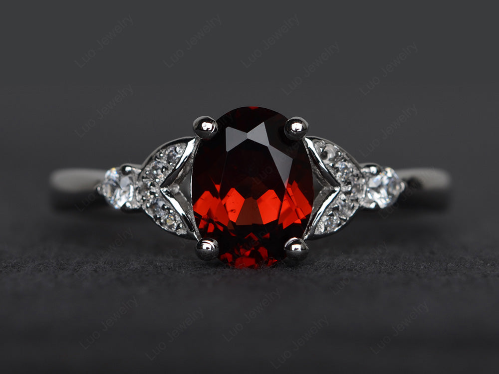 Oval Cut Garnet Ring Sterling Silver - LUO Jewelry