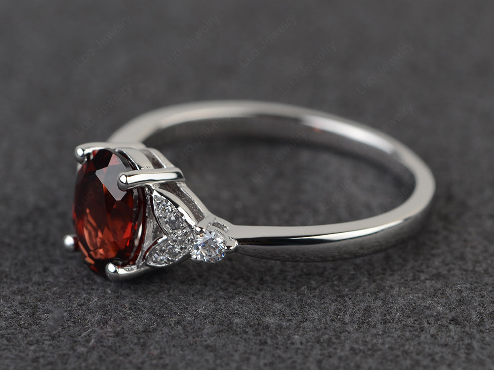 Oval Cut Garnet Ring Sterling Silver - LUO Jewelry