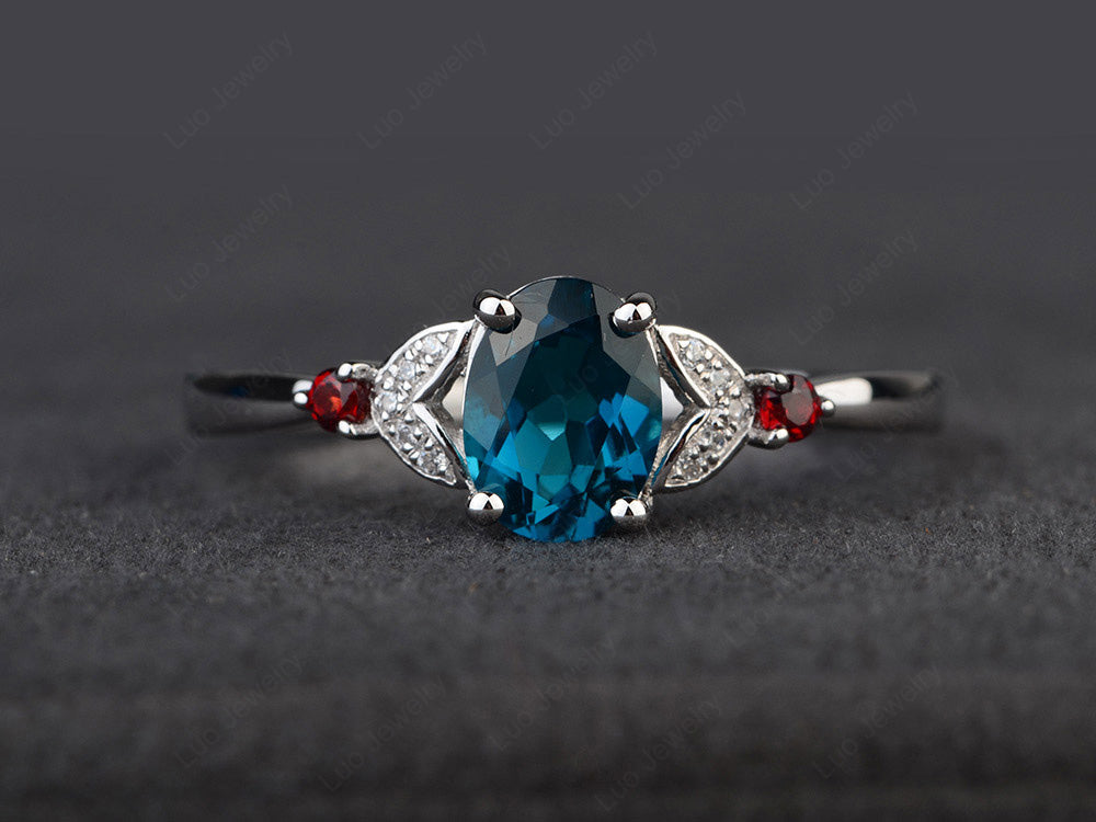 Oval Cut London Blue Topaz Ring Sterling Silver - LUO Jewelry