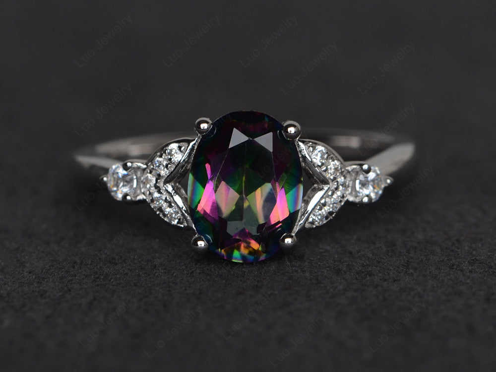 Oval Cut Mystic Topaz Ring Sterling Silver - LUO Jewelry