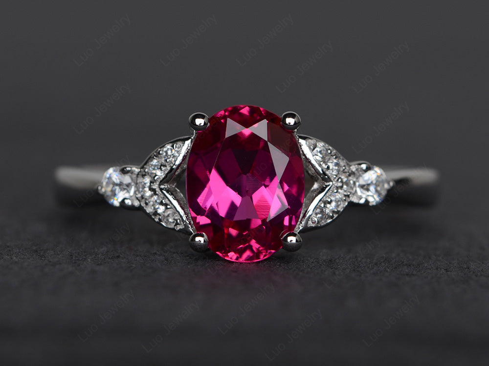 Oval Cut Ruby Ring Sterling Silver - LUO Jewelry