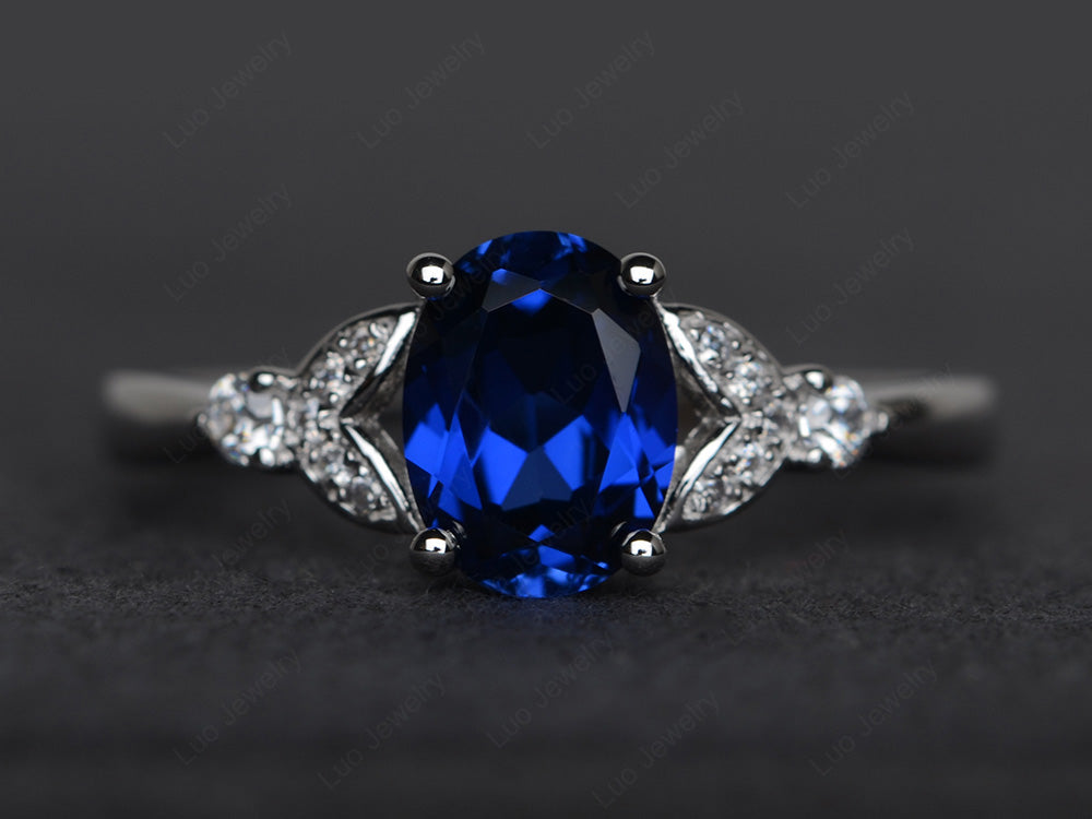 Oval Cut Lab Sapphire Ring Sterling Silver - LUO Jewelry